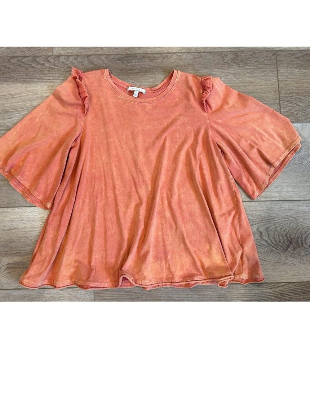 Eri + Ali Women's Washed Coral Short-Sleeve Swing Top Ruffle